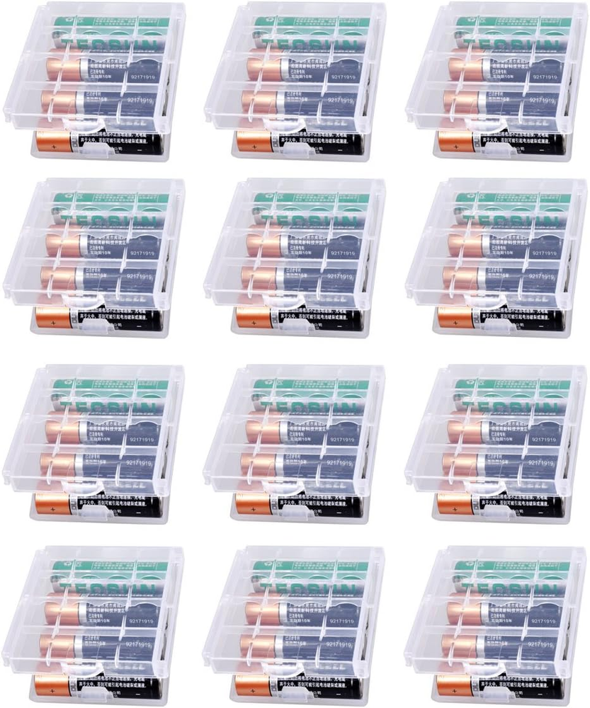 12 Pcs AA/AAA Battery Storage Case Holder Box, Clear Color