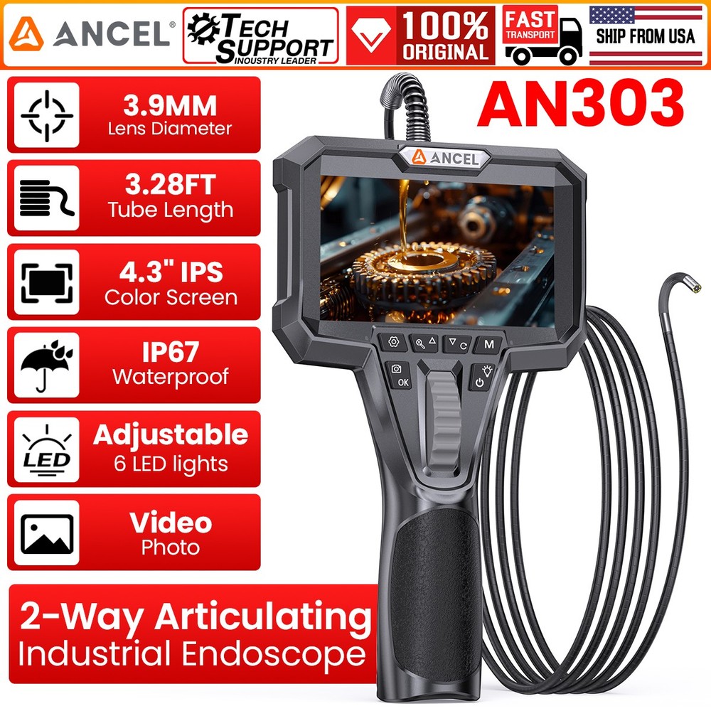ANCEL AN303 Two-Way Articulating Borescope 3.9mm Industrial Endoscope Camera