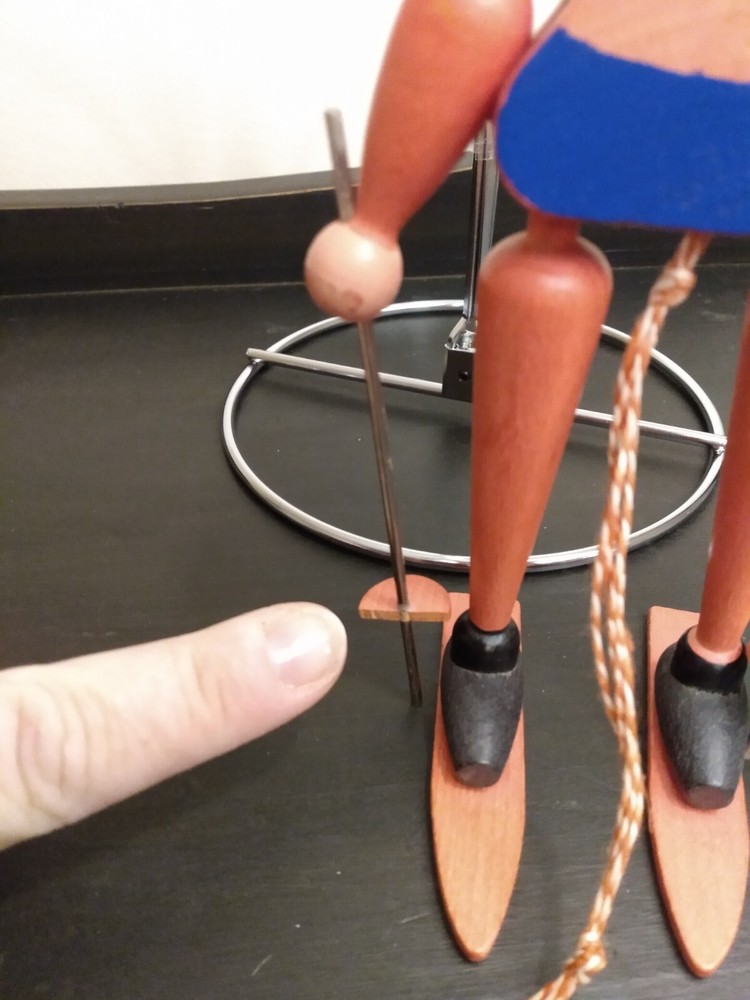 Vtg Made In Austria Wood Pull String Movable Skier Ornament