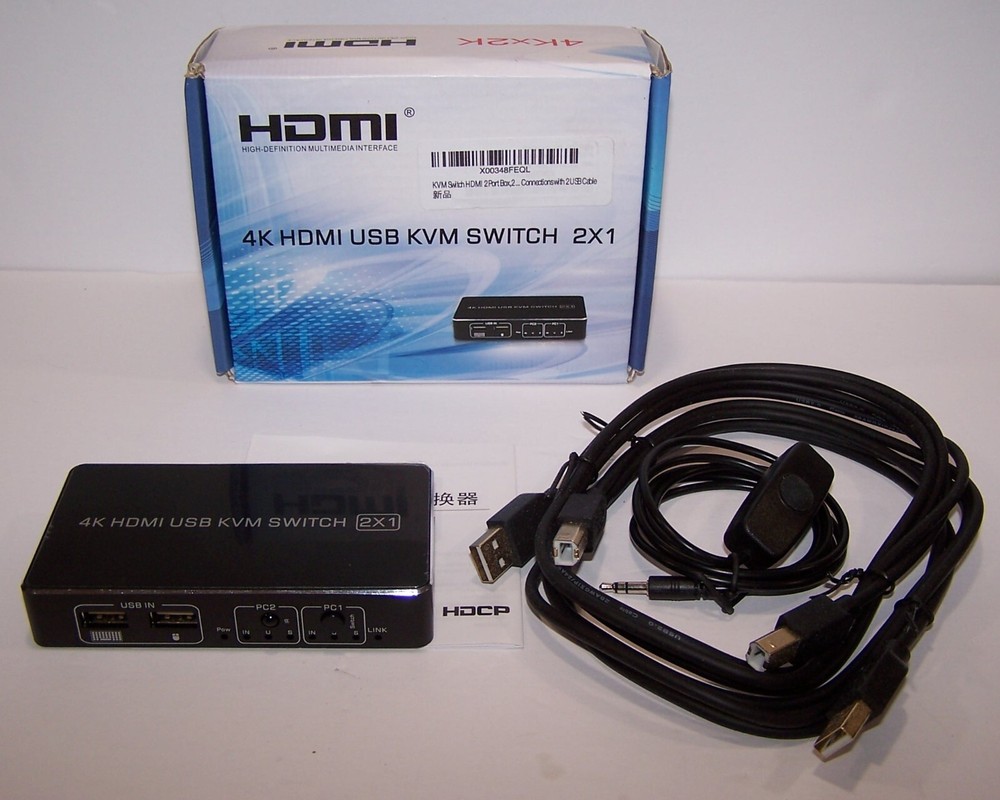 KVM Switch HDMI 2 Port Box,2 USB 2.0 Hub Share 2 Computers
