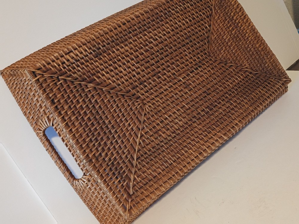 Large Rectangular Rattan Tray With Handles Low Sides