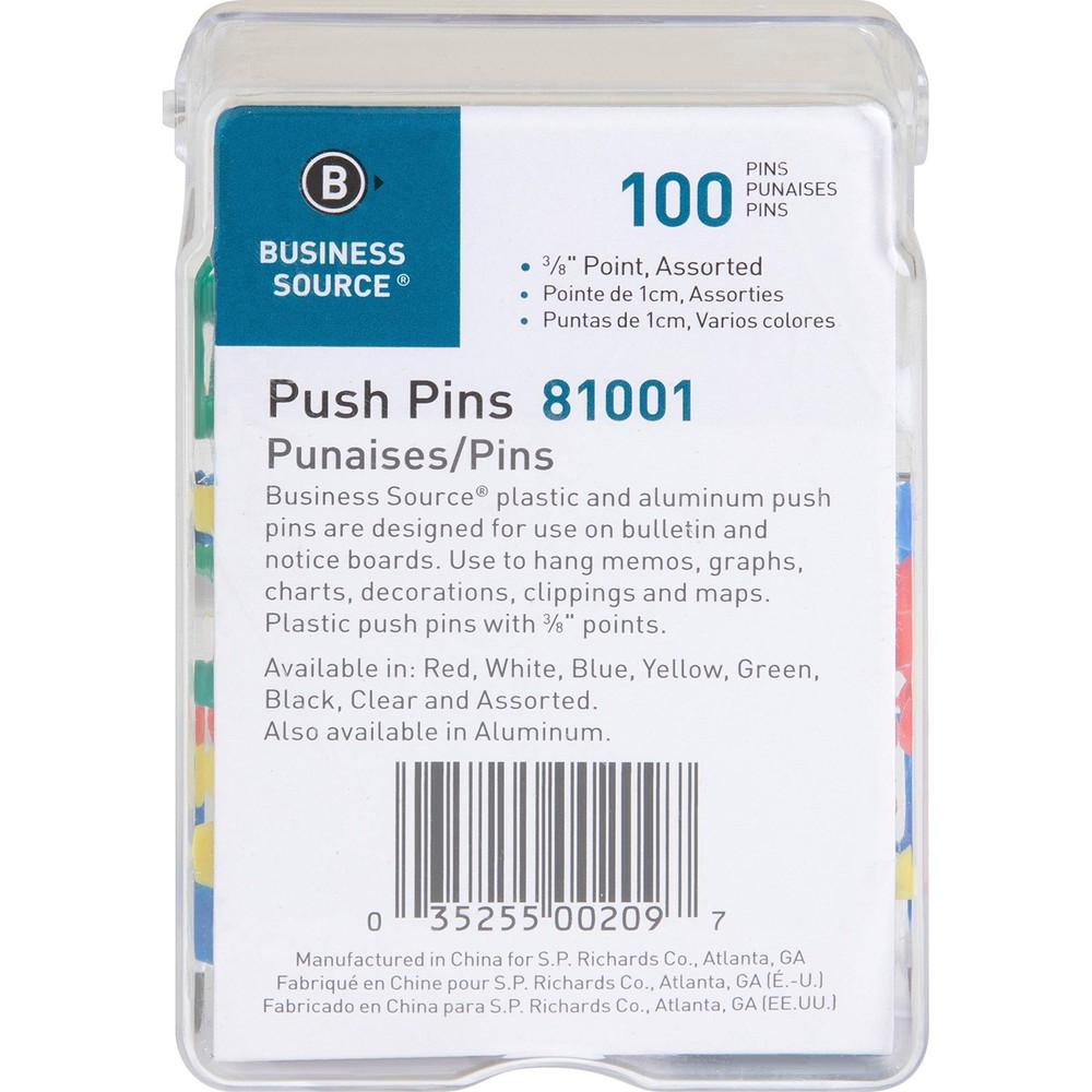 Business Source Pushpin, Assorted (81001) 10" x 2.5" x 14.4",