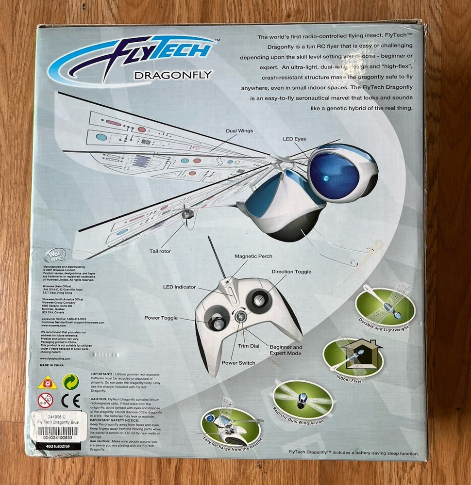 Wowwee FlyTech Robotic Dragonfly Remote Control RC Flying Insect Drone 2007 NEW