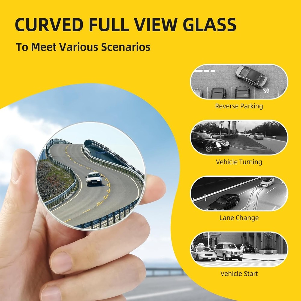 2 Pack Blind Spot Mirror HD Frameless Convex Round