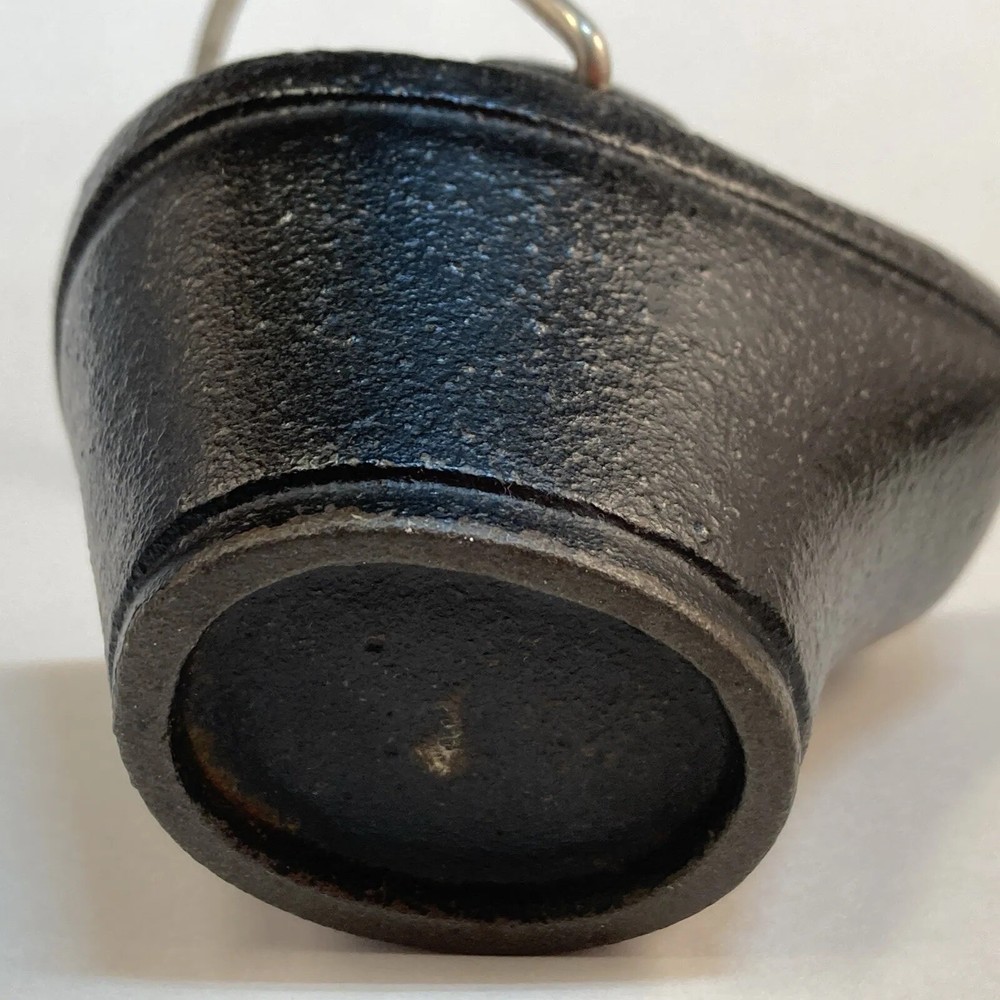Miniature Black Cast Iron Coal Scuttle Basket with Handle Vintage