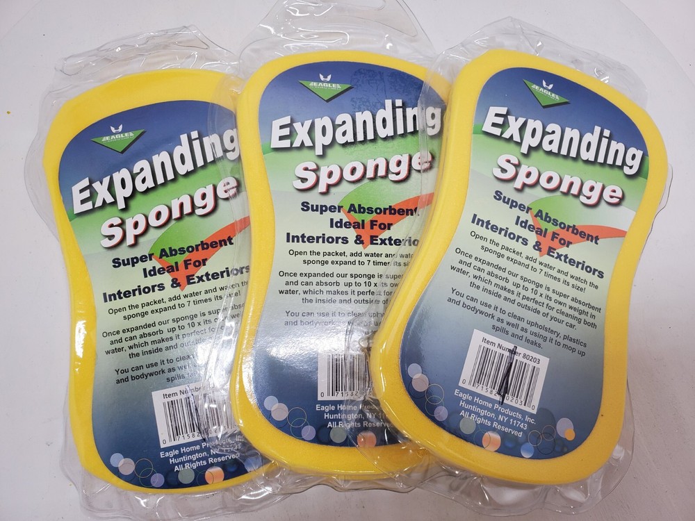3 Pack Expanding Cleaning Sponge Multipurpose Cleaning Car, Plastic, Upholstery