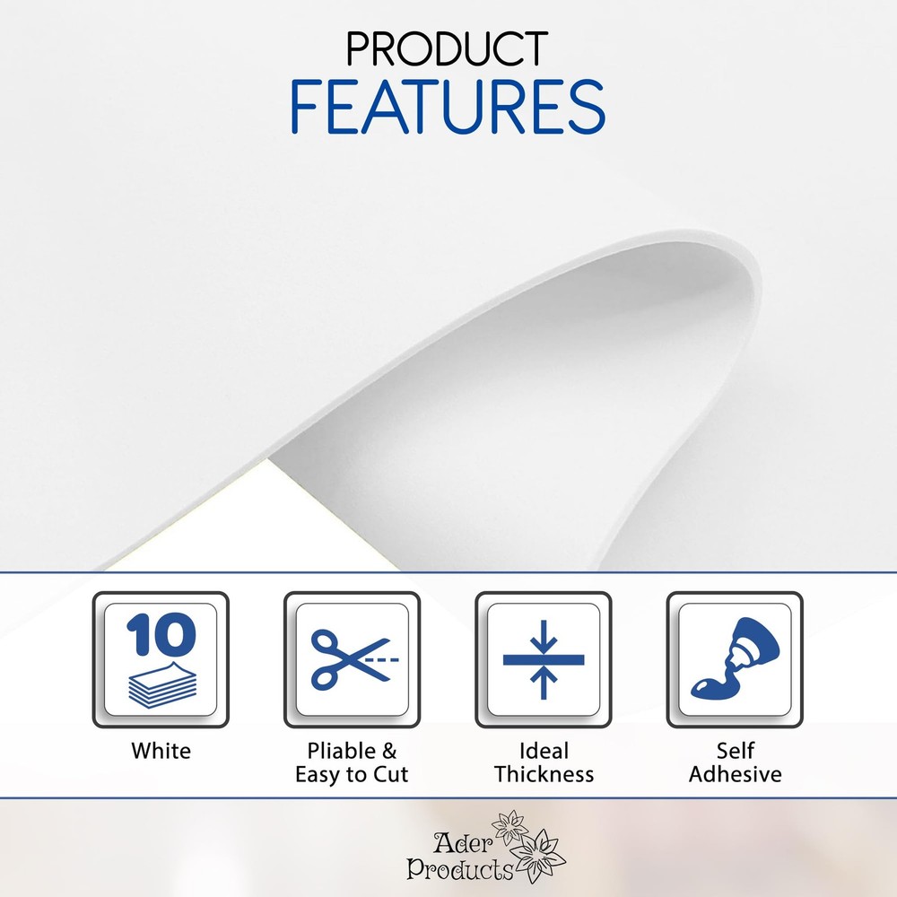 Adhesive White EVA Foam Sheets for Crafts, 9" x 12", 2mm Thickness –