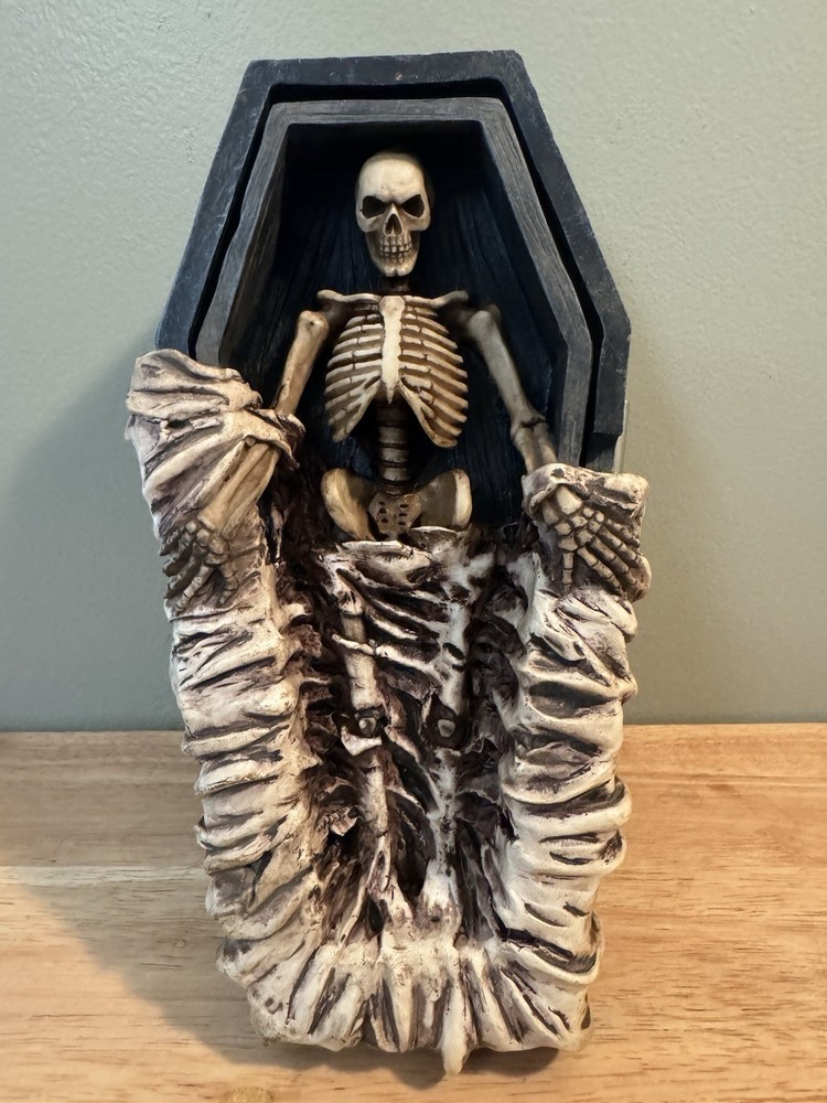 Skeleton in Coffin Ashtray Trinket Storage Box Plastic Resin Unique