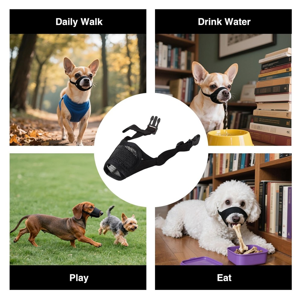 LOGJAM Small Dog Mesh Muzzle for Barking, Soft Breathable Small, Black