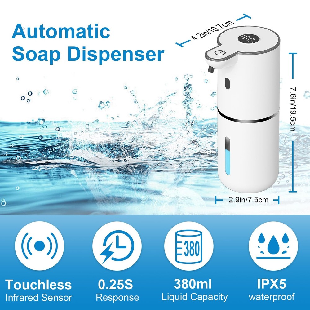OHIFAST Automatic Liquid Soap Dispenser Touchless, USB Rechargeable Smart Han...