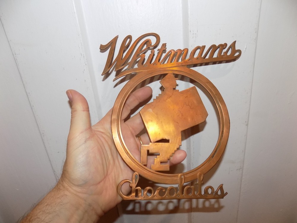 Vintage Whitmans Chocolates Die Cut Copper Sign