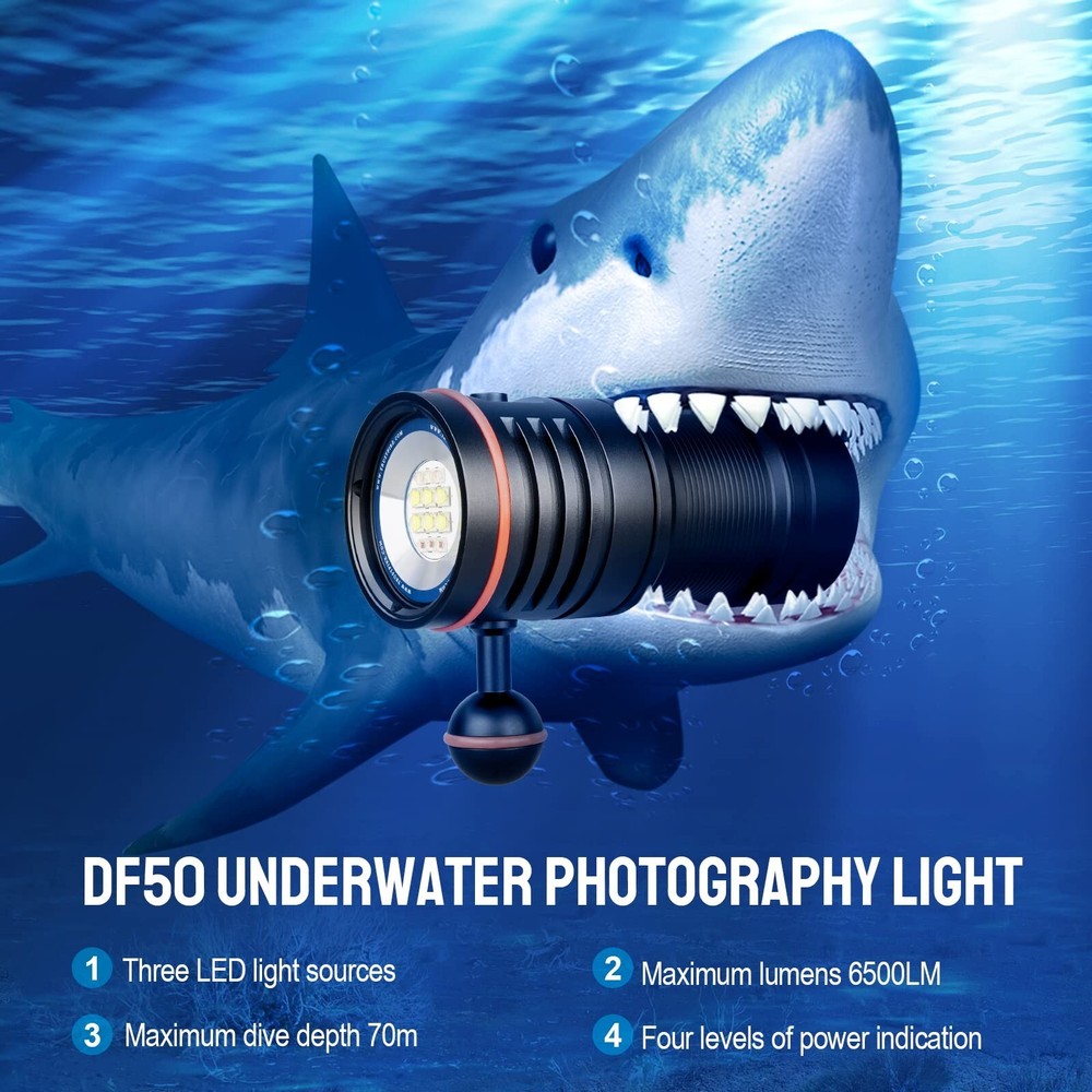 Trustfire DF50 6500Lumen Kit led Diving Light Scuba Flashlight 3 Mode Light -70M