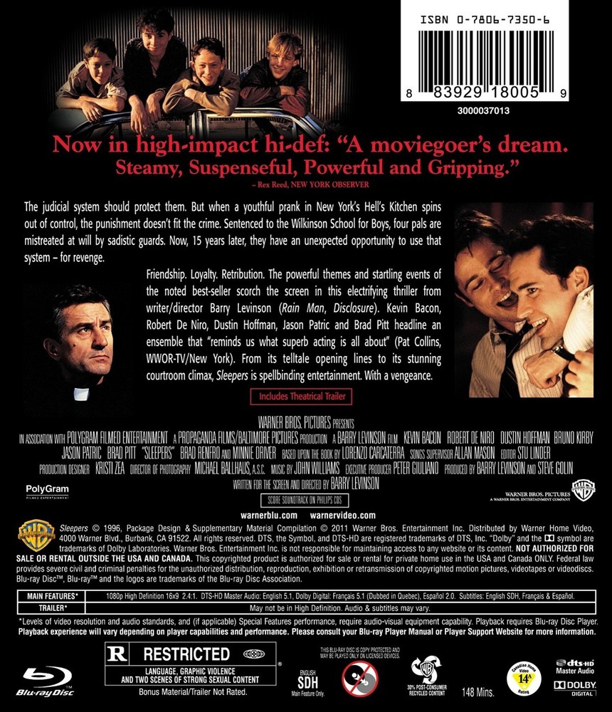 Sleepers Blu-ray Kevin Bacon NEW