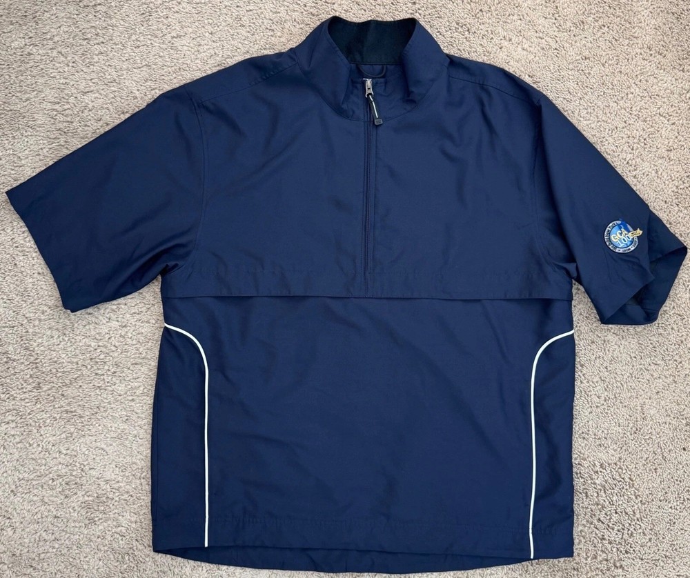 Cutter & Buck WindTec Golf Pullover Mens L Navy S/S Jacket GCA 100 Sleece Patch