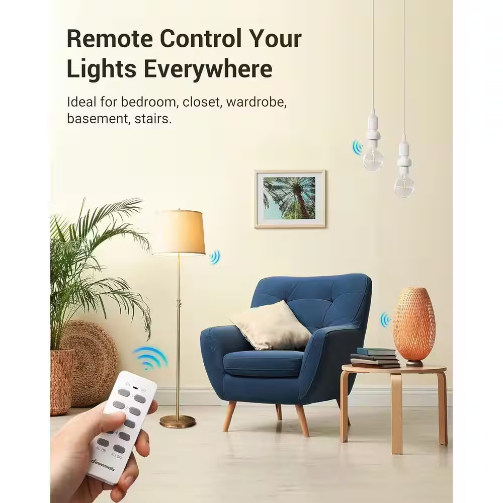 120-Volt Remote Control Light Bulb Socket Switch Kit, White (1 Remote plus 3 Soc