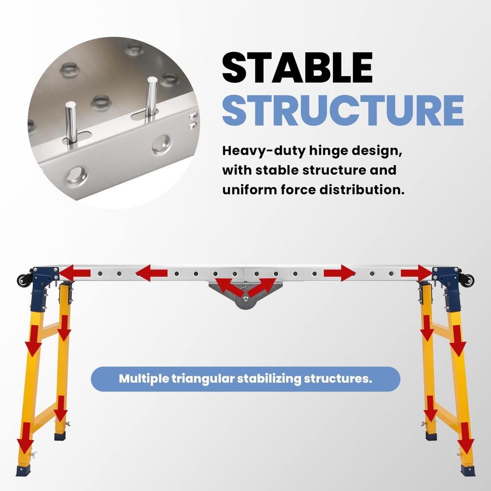 2200LBS Welding Table 60"x12" Folding Workbench with 5-Level Adjustable Height