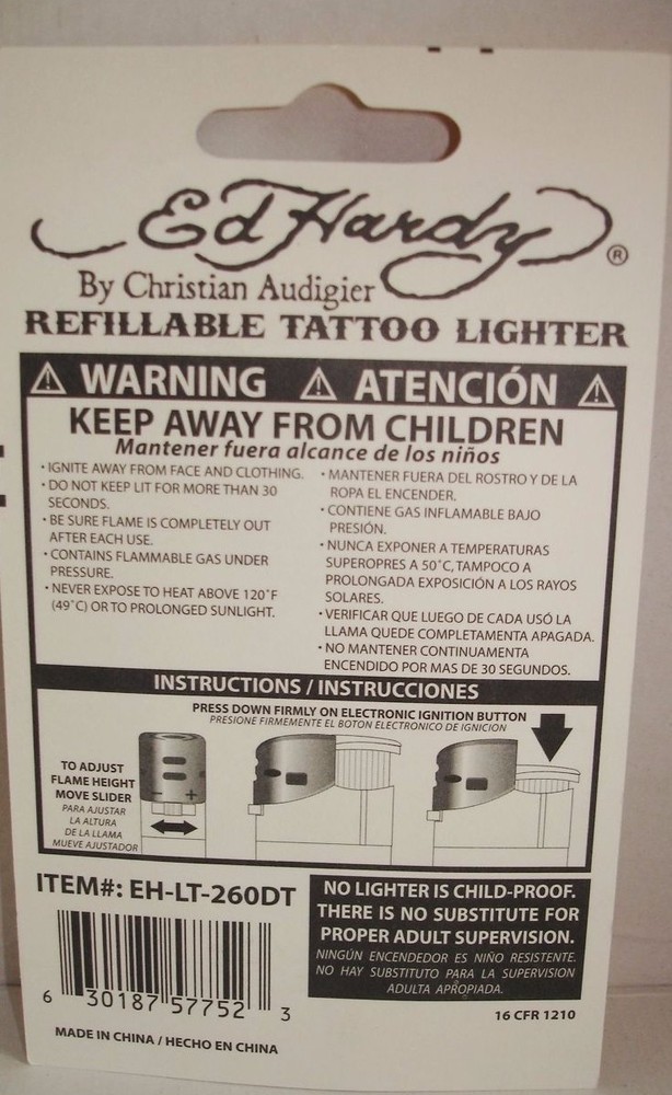 3 Lighter SEALED ED HARDY REFILLABLE TATTOO LIGHTER -any 3 Random