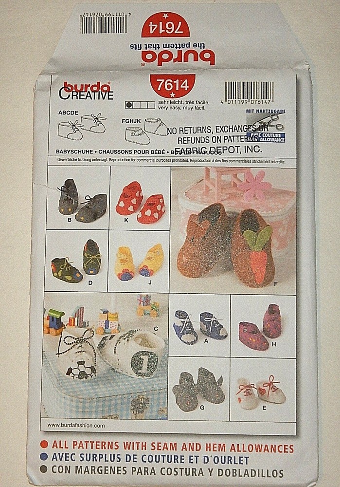 Burda 7614 Novelty Baby Booties UC FF