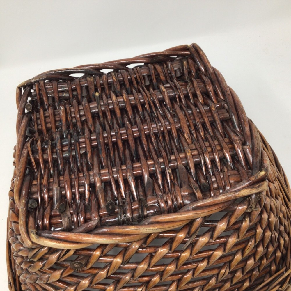 2 Handled Wicker Woven Basket BOHO Brown Square Base 12"