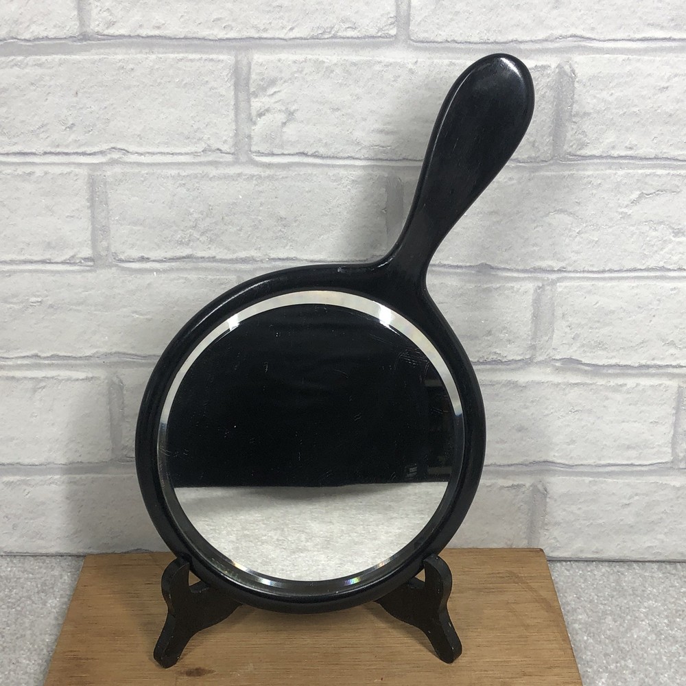 Vintage Solid Real Ebony Wood Hand Mirror  Dressing Table Vanity mirror