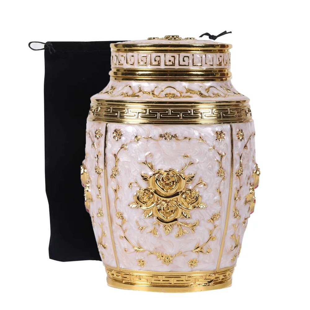 Medium Urn for Human Ashes - Rose Flower Cremation - Gold