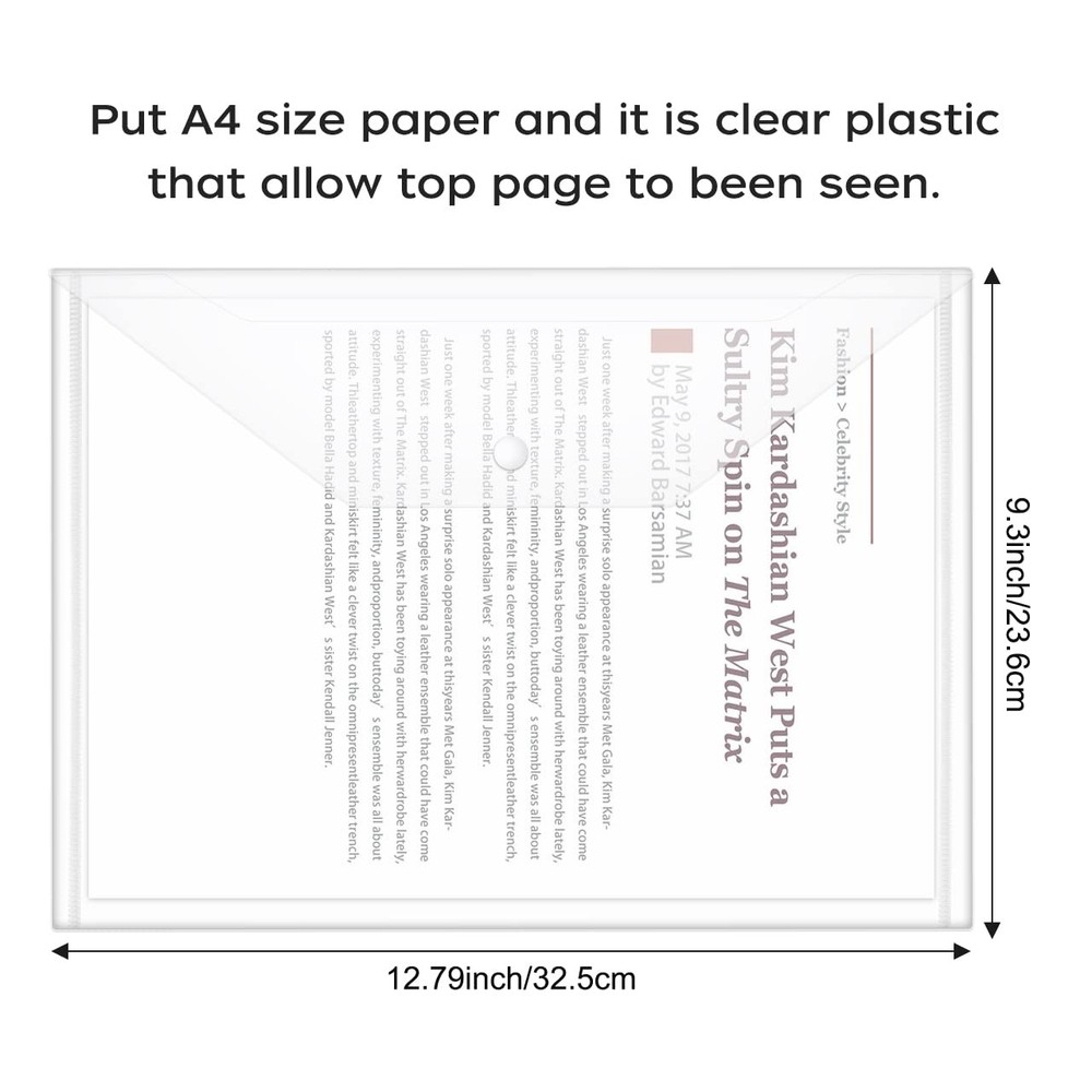30Pcs Plastic Envelopes, Clear Reusable Poly Envelope Waterproof File