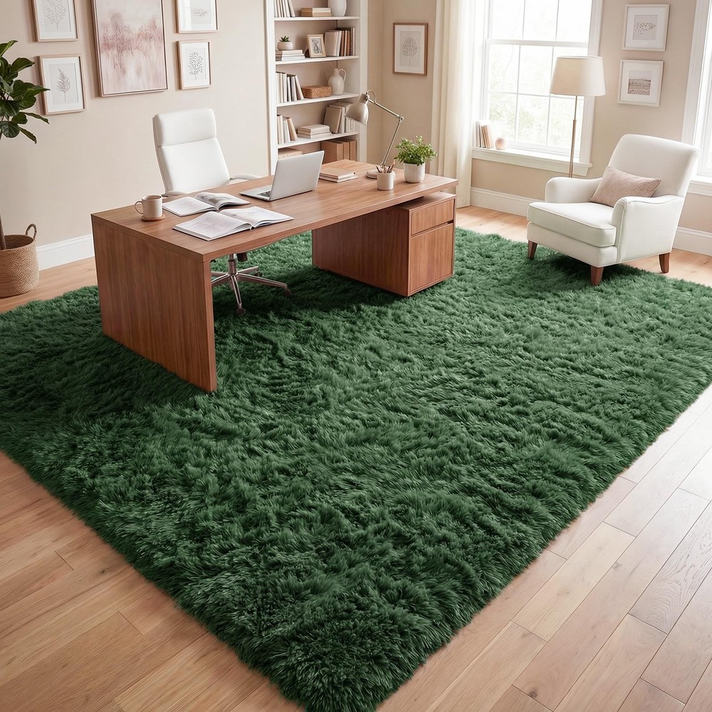 DweIke Fluffy Dark Green Rugs for Bedroom 4' x 6' (Rectangular),