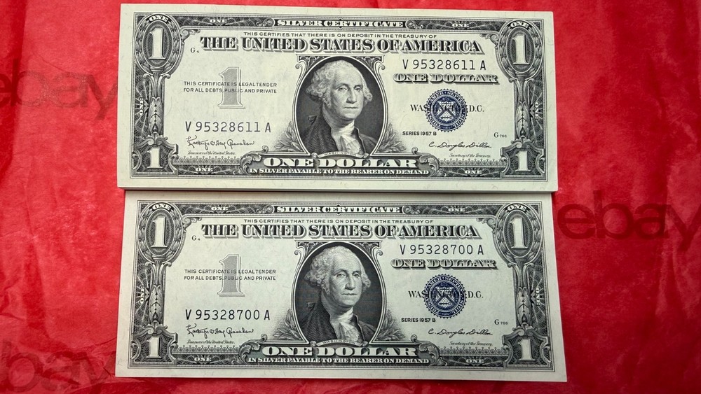 $1 Silver Certificate 1957 One Uncirculated Gradable Sequential Note Perfect UNC