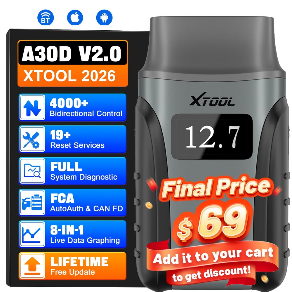 2026 XTOOL A30D V2.0 OBD2 Scanner Code Reader All System Car Diagnostic Tool FCA