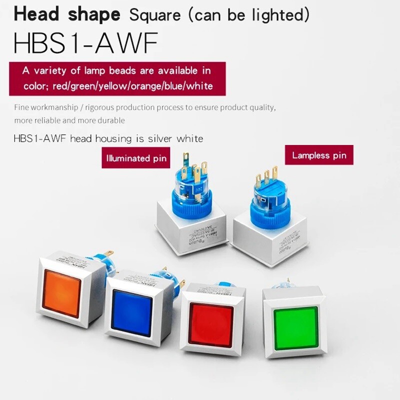 22mm SPDT/DPDT 5A250VAC Square Head Illuminated Switch Plastic Push Button Cover