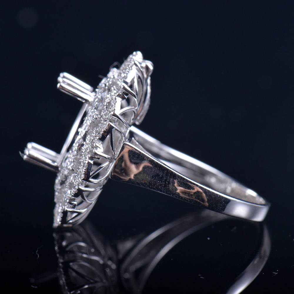 Solid 14K White Gold Natural Diamond Semi Mount Dual-purpose style Ring Setting