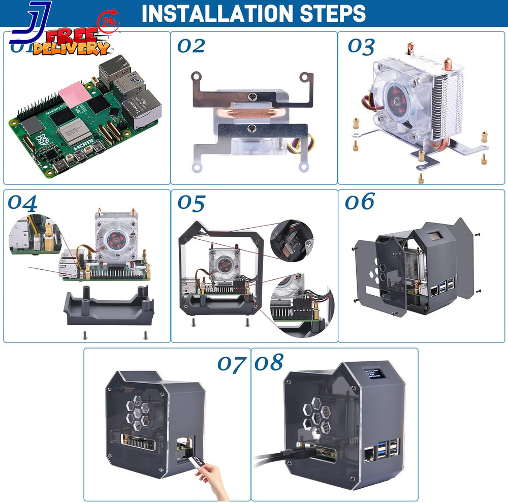 Mini Tower Kit for Raspberry Pi 5, Case with ICE Tower Cooler 0.96'' OLED Module