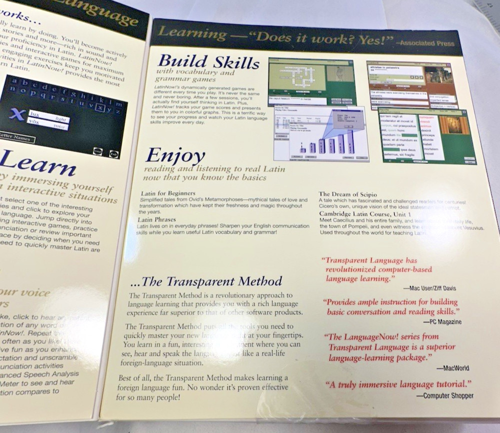 Transparent Language: Learn Latin Now! 8.0 PC CD-ROM includes microphone