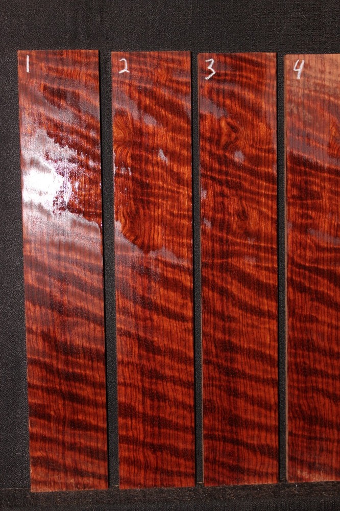 Curly figured bubinga ukulele fingerboard blanks, sold individually.