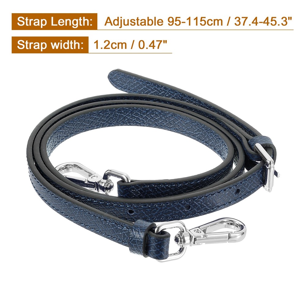 Leather Adjustable Replacement Bag Straps, Dark Blue, Silver Buckle