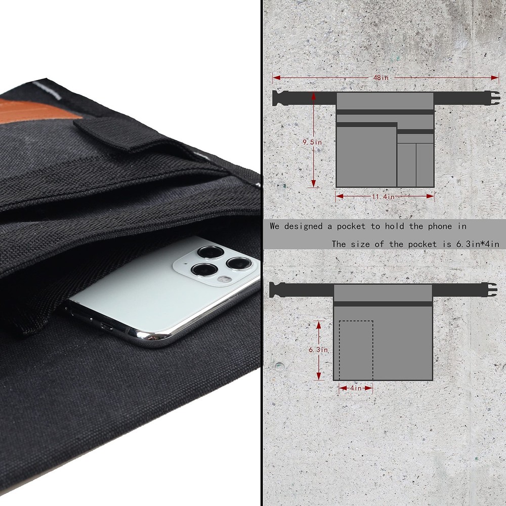 6 Pocket Tool Belt Pouch Utility Work Apron Adjustable Canvas Black
