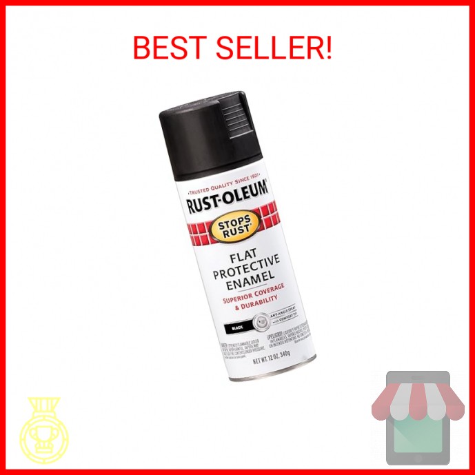 Rust-Oleum 7776830 Stops Rust Spray Paint, 12 oz, Flat Black