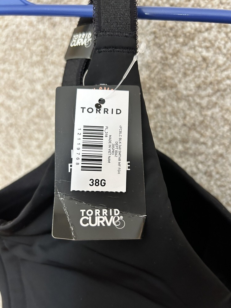 Torrid Curve Lightly Lined Full Coverage Balconette Black Bra Size 38G