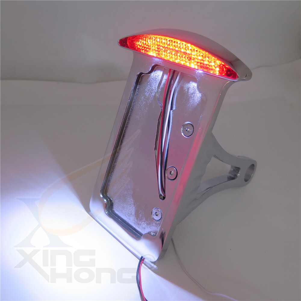 Side Mounted Verticle Chrome License Plate Assembly LED Tail Brake Light