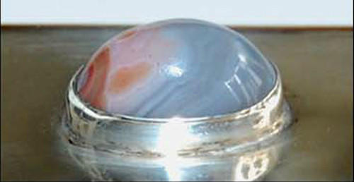 c1920, Signed STERLING MATCH HOLDER - cabochon AGATE (3V26)