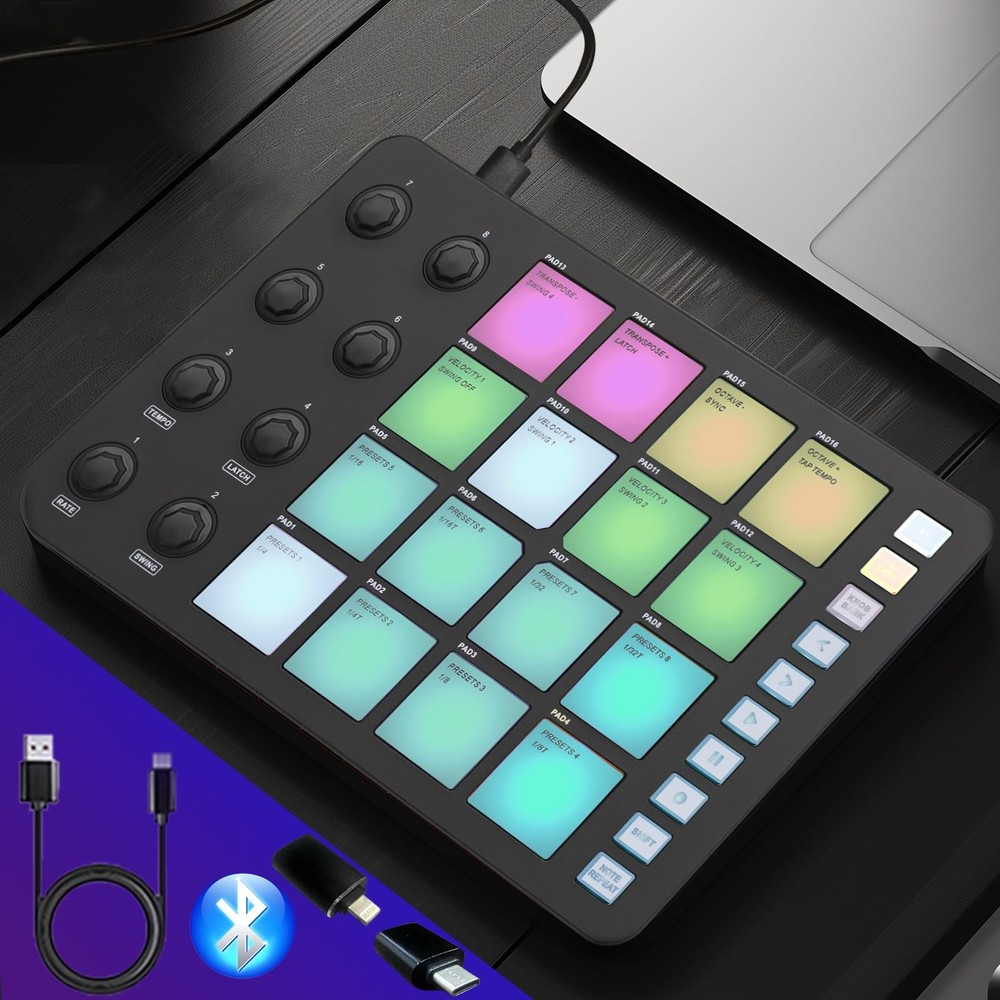 Bluetooth Beat Maker Machine - Portable M-Wave MIDI Controller Drum Pad Keybo...