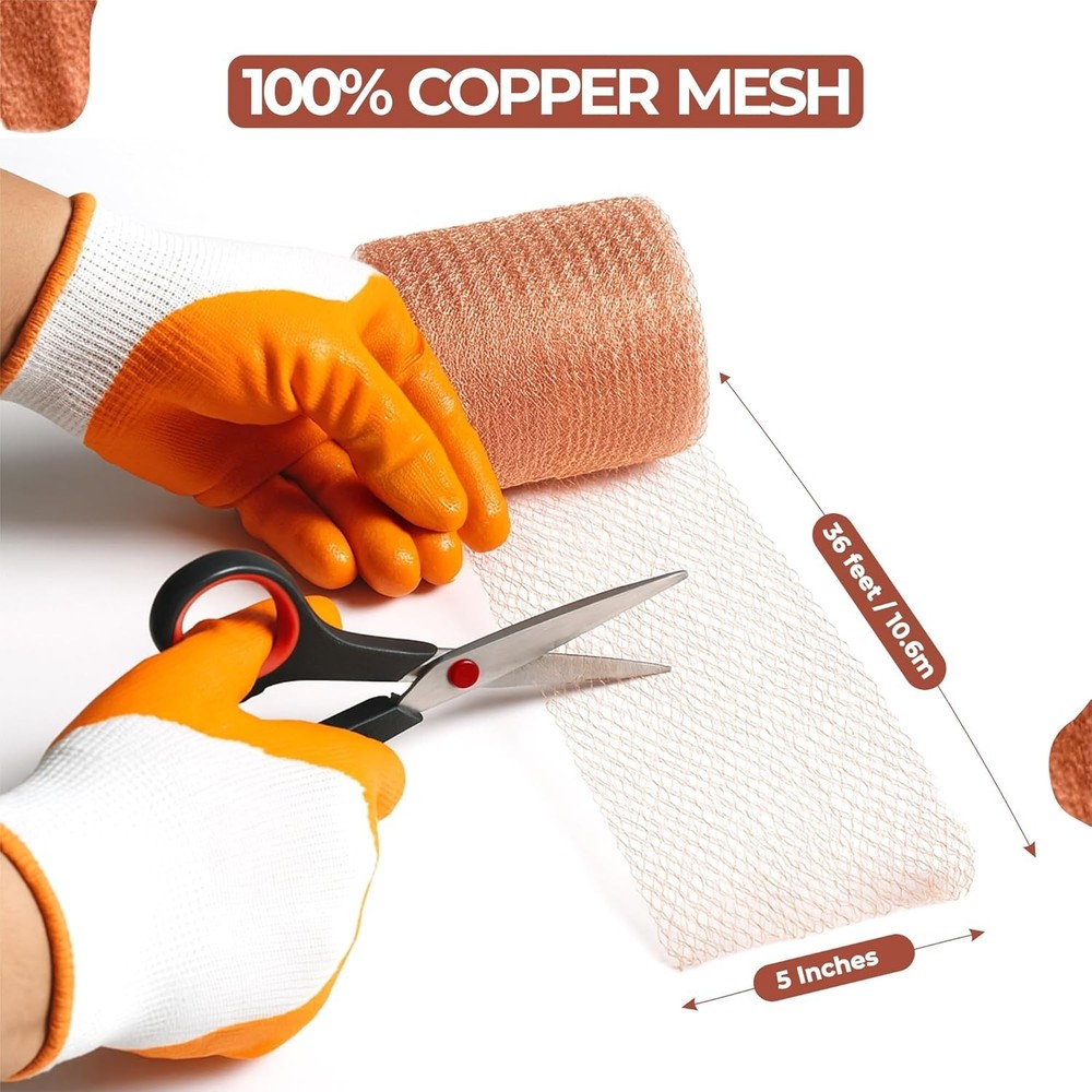 Copper Mesh Rodent Control, 5in x 36ft- Rustproof Copper Mesh Roll for Rodent...