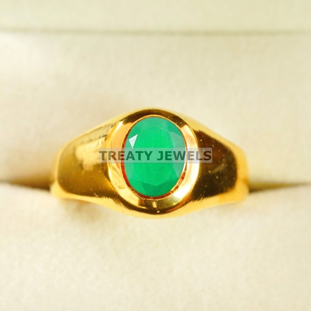 Emerald Oval Cut With 14K Solid Gold Ring For Men's #B23
