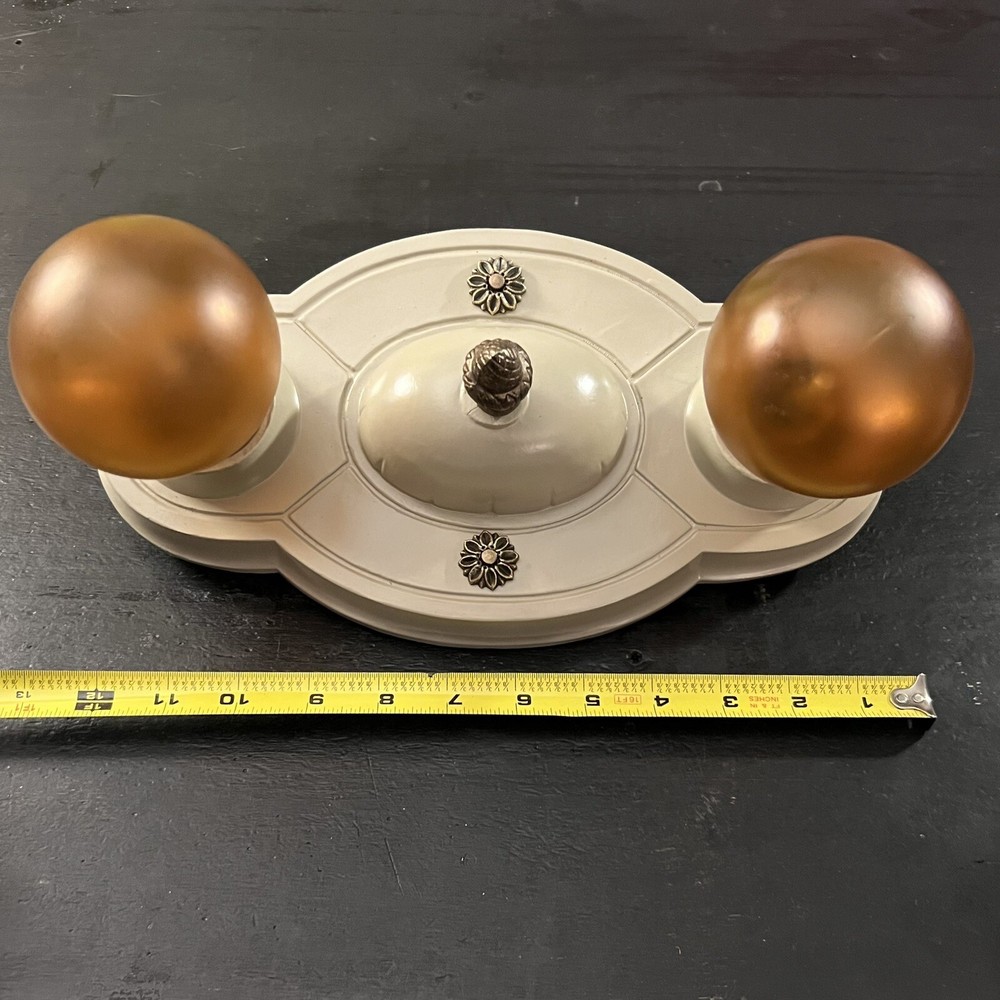 Pair Polychrome Rewired double bulb flush mount ceiling fixtures KB400