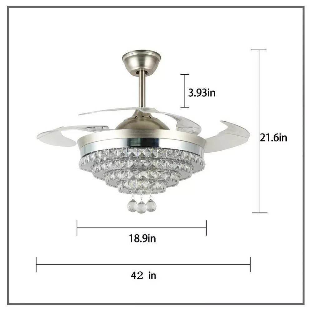 42'' Silver Crystal Ceiling Fan with LED Lights