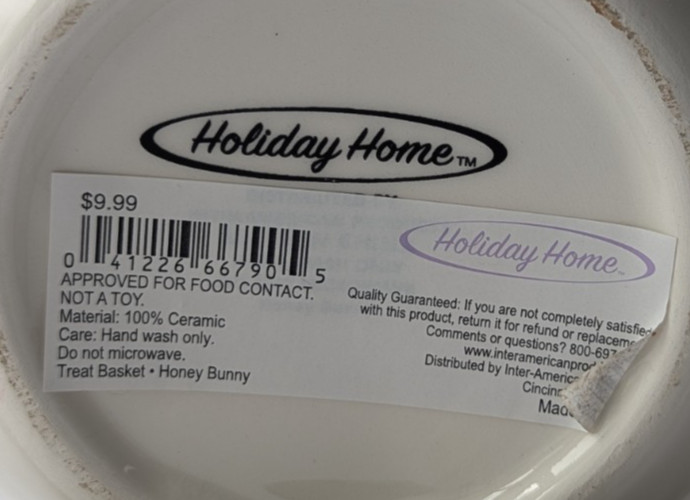 Holiday Home Ceramic Easter bunny treat basket