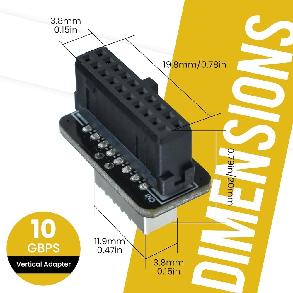 USB 3.2 Gen 1 to 2 Header Adapter, Internal Vertical Black