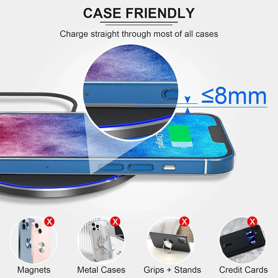 Wireless Fast Charger Charging Pad Dock for Samsung iPhone Android Cell Phone