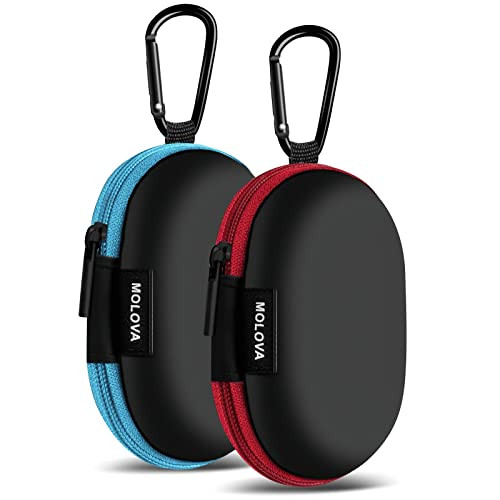 for Earbuds Carrying Case,【2Pack, Red+Blue】 Small Oval Storage Cases,