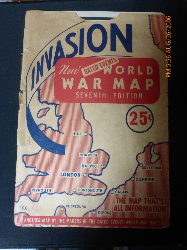 Vtg WWII War Map Invasion Dated Events